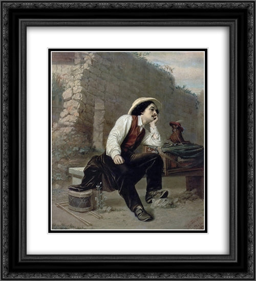 Organ Grinder 20x22 Black Ornate Wood Framed Art Print Poster with Double Matting by Perov, Vasily