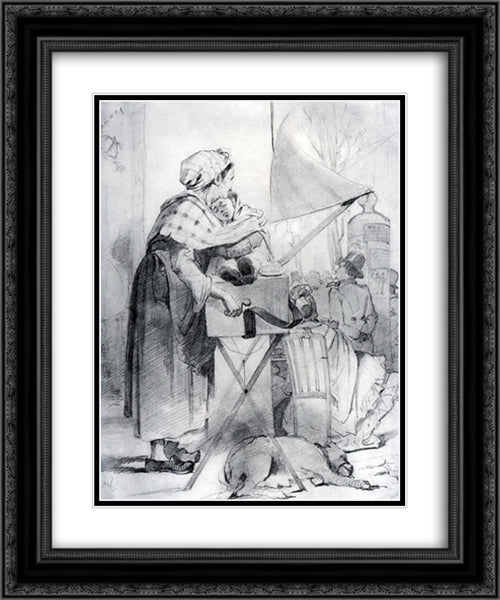 Paris sharmanschitsa. Sketch 20x24 Black Ornate Wood Framed Art Print Poster with Double Matting by Perov, Vasily