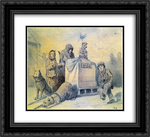 Street musicians in Paris 22x20 Black Ornate Wood Framed Art Print Poster with Double Matting by Perov, Vasily