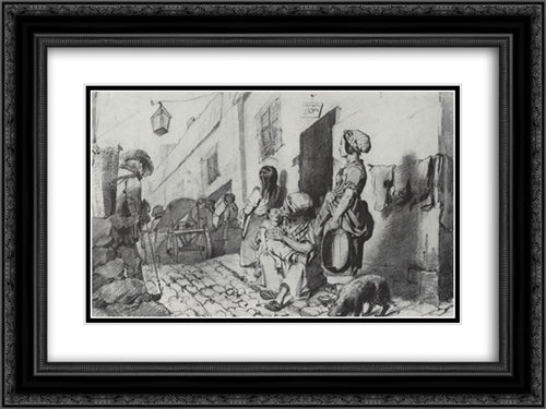 The funeral of a poor quarter of Paris 24x18 Black Ornate Wood Framed Art Print Poster with Double Matting by Perov, Vasily