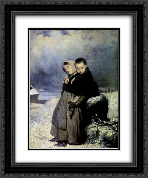 Orphans in the cemetery 20x24 Black Ornate Wood Framed Art Print Poster with Double Matting by Perov, Vasily
