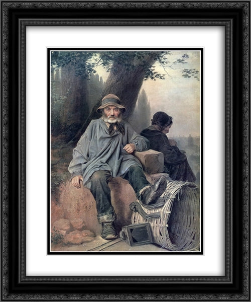 Parisian rag-picker 20x24 Black Ornate Wood Framed Art Print Poster with Double Matting by Perov, Vasily