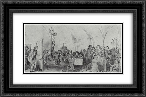 Repast 24x16 Black Ornate Wood Framed Art Print Poster with Double Matting by Perov, Vasily