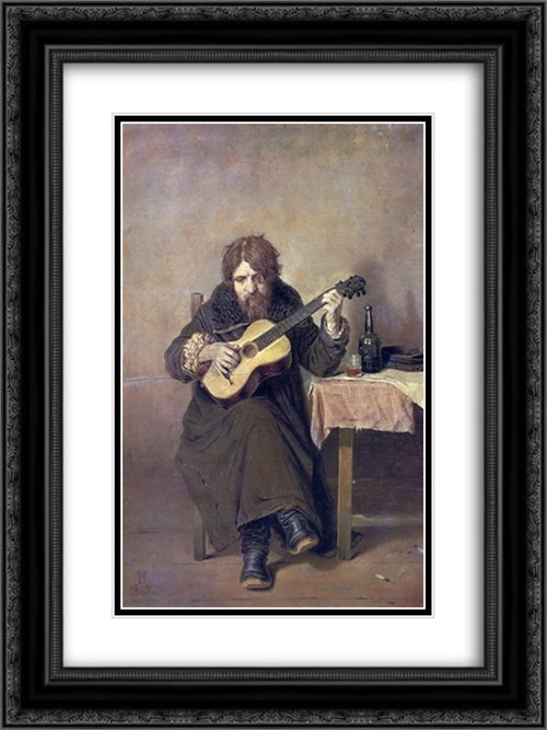 Solitary Guitarist 18x24 Black Ornate Wood Framed Art Print Poster with Double Matting by Perov, Vasily