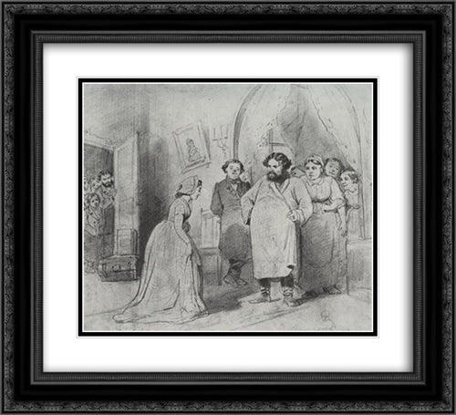 The arrival of a governess in a merchant's house 22x20 Black Ornate Wood Framed Art Print Poster with Double Matting by Perov, Vasily