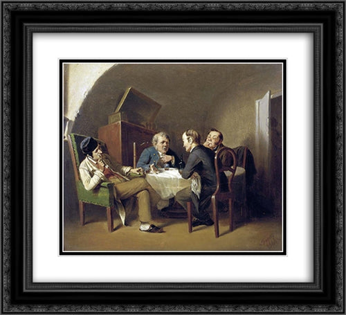 The conversation at the round table 22x20 Black Ornate Wood Framed Art Print Poster with Double Matting by Perov, Vasily