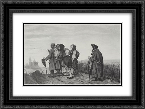 Pilgrims. On a pilgrimage 24x18 Black Ornate Wood Framed Art Print Poster with Double Matting by Perov, Vasily