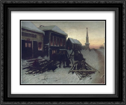 Last Tavern at Town Gate 24x20 Black Ornate Wood Framed Art Print Poster with Double Matting by Perov, Vasily