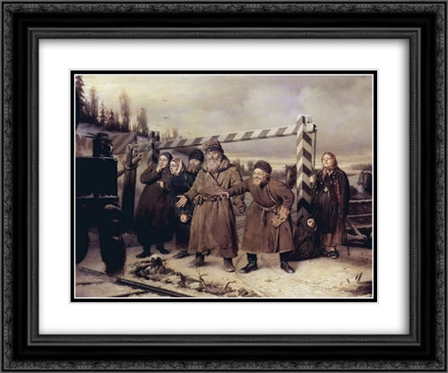 On the railroad 24x20 Black Ornate Wood Framed Art Print Poster with Double Matting by Perov, Vasily