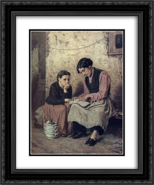 Self-Educating Caretaker 20x24 Black Ornate Wood Framed Art Print Poster with Double Matting by Perov, Vasily