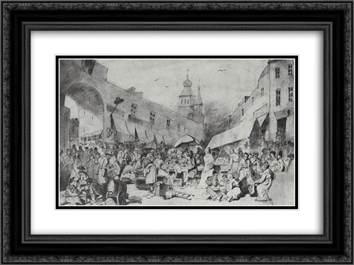 The Market in Moscow 24x18 Black Ornate Wood Framed Art Print Poster with Double Matting by Perov, Vasily