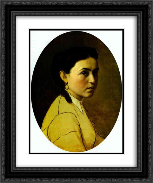 Portrait of Yelena Perova, n e Scheins, The Artist s First Wife 20x24 Black Ornate Wood Framed Art Print Poster with Double Matting by Perov, Vasily