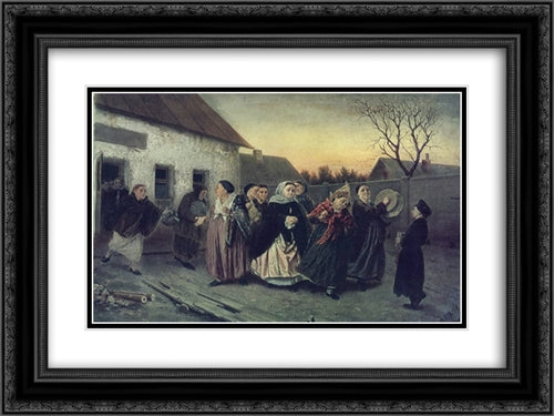 On the eve of bachelorette party. The bride from the bath 24x18 Black Ornate Wood Framed Art Print Poster with Double Matting by Perov, Vasily