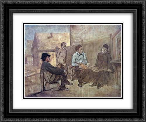 Students talk with the monk 24x20 Black Ornate Wood Framed Art Print Poster with Double Matting by Perov, Vasily
