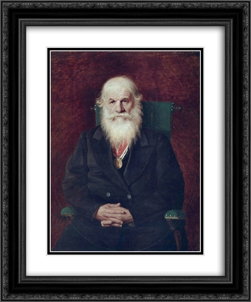 Portrait of the Historian Mikhail Pogodin 20x24 Black Ornate Wood Framed Art Print Poster with Double Matting by Perov, Vasily