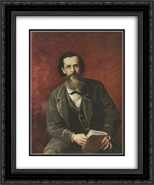 Portrait of the Poet Apollon Maikov 20x24 Black Ornate Wood Framed Art Print Poster with Double Matting by Perov, Vasily