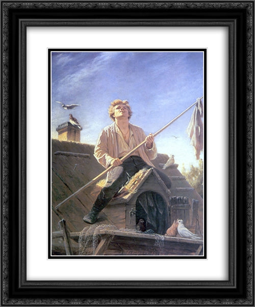 Pigeon Fancier 20x24 Black Ornate Wood Framed Art Print Poster with Double Matting by Perov, Vasily