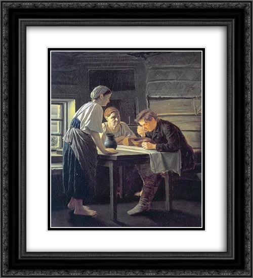 Receiving Wanderer 20x22 Black Ornate Wood Framed Art Print Poster with Double Matting by Perov, Vasily