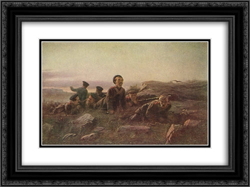 Scouts at Sevastopol 24x18 Black Ornate Wood Framed Art Print Poster with Double Matting by Perov, Vasily