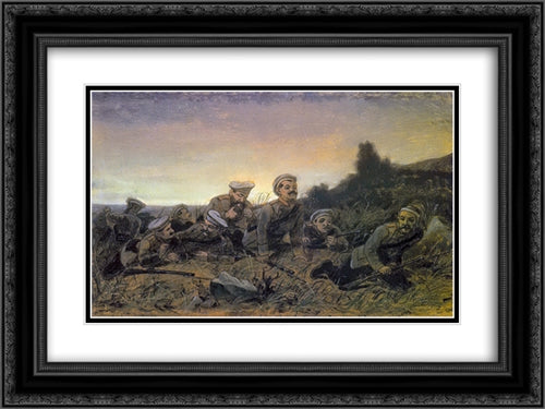 Scouts at Sevastopol 24x18 Black Ornate Wood Framed Art Print Poster with Double Matting by Perov, Vasily