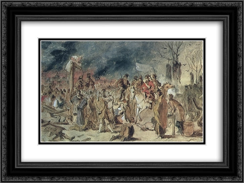 Court Pugacheva 24x18 Black Ornate Wood Framed Art Print Poster with Double Matting by Perov, Vasily