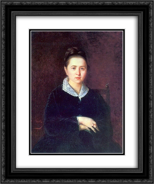 Portrait of an Unknown 20x24 Black Ornate Wood Framed Art Print Poster with Double Matting by Perov, Vasily