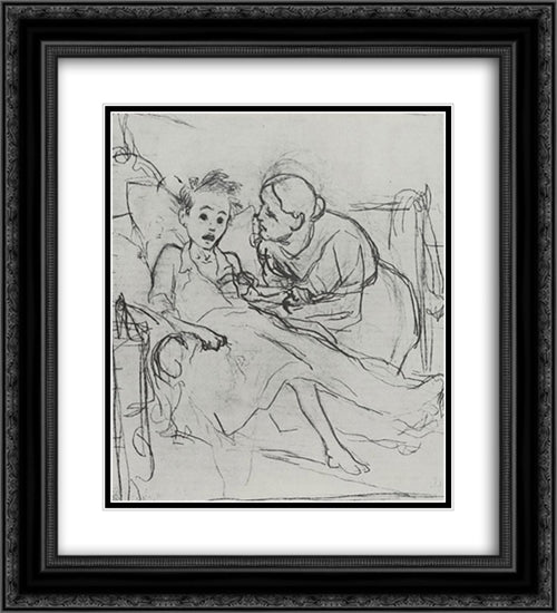 Mother with sick child 20x22 Black Ornate Wood Framed Art Print Poster with Double Matting by Perov, Vasily