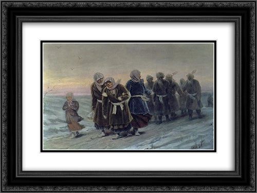 Return of the peasants from a funeral in the winter 24x18 Black Ornate Wood Framed Art Print Poster with Double Matting by Perov, Vasily