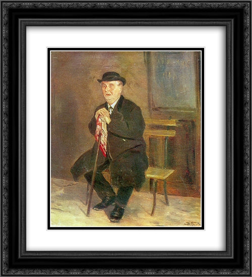 The old man on the bench 20x22 Black Ornate Wood Framed Art Print Poster with Double Matting by Perov, Vasily