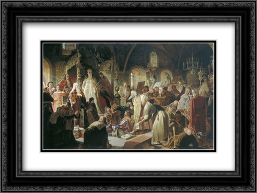 Nikita Pustosviat. Dispute on the Confession of Faith 24x18 Black Ornate Wood Framed Art Print Poster with Double Matting by Perov, Vasily