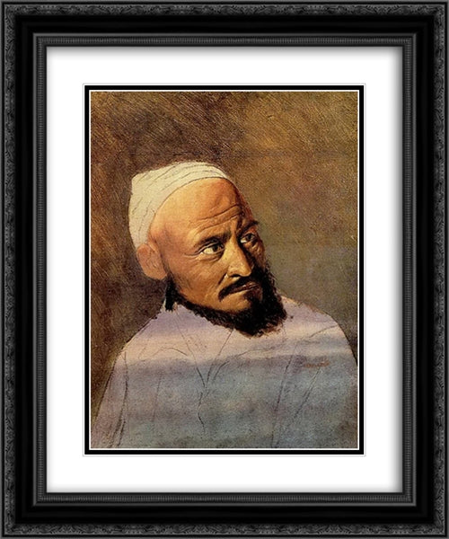 Head of a Kirghiz. Sketch 20x24 Black Ornate Wood Framed Art Print Poster with Double Matting by Perov, Vasily