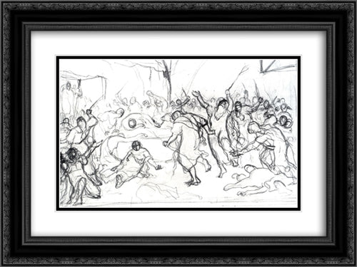 Khlysty zeal. Sketch 24x18 Black Ornate Wood Framed Art Print Poster with Double Matting by Perov, Vasily
