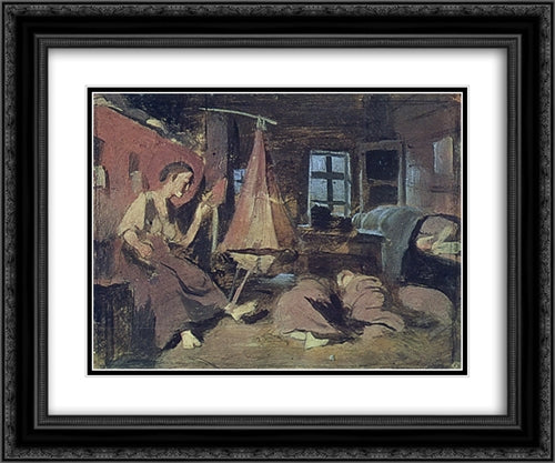 Night in the hut. Sketch for 'Sleeping Children' 24x20 Black Ornate Wood Framed Art Print Poster with Double Matting by Perov, Vasily