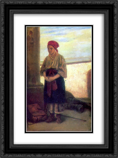 Pilgrim 18x24 Black Ornate Wood Framed Art Print Poster with Double Matting by Perov, Vasily