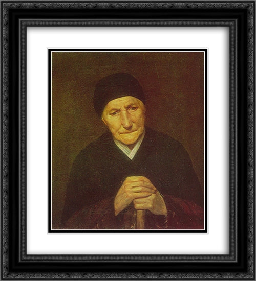 Portrait of an old woman 20x22 Black Ornate Wood Framed Art Print Poster with Double Matting by Perov, Vasily