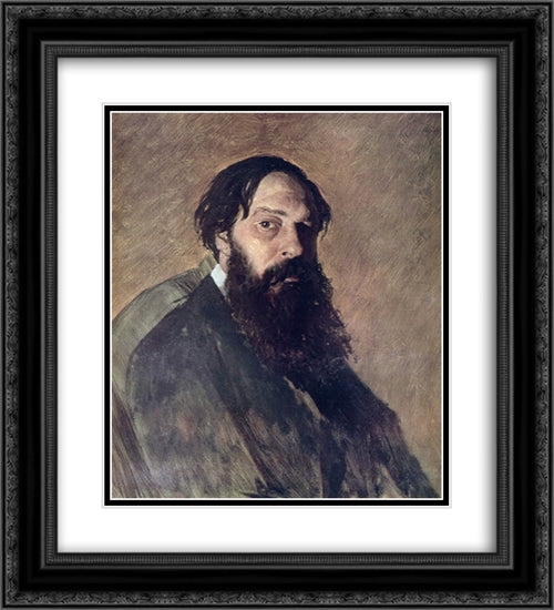 Portrait of the Painter Alexey Savrasov 20x22 Black Ornate Wood Framed Art Print Poster with Double Matting by Perov, Vasily
