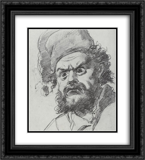 The head of Pugachev. Sketch 20x22 Black Ornate Wood Framed Art Print Poster with Double Matting by Perov, Vasily