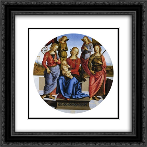 Madonna Enthroned with Saints Catherine and Rose of Alexandria and two angels 20x20 Black Ornate Wood Framed Art Print Poster with Double Matting by Perugino, Pietro