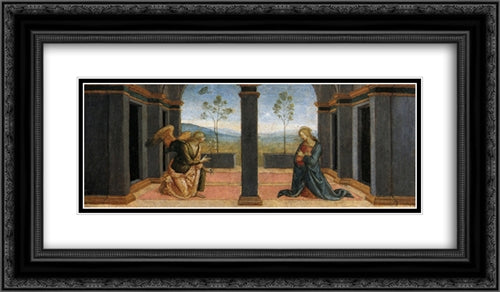 Pala di Corciano (Annunciation) 24x14 Black Ornate Wood Framed Art Print Poster with Double Matting by Perugino, Pietro