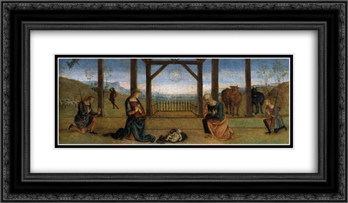 Pala di Corciano (Nativity) 24x14 Black Ornate Wood Framed Art Print Poster with Double Matting by Perugino, Pietro