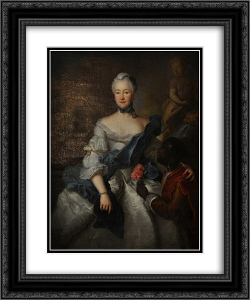 ?aroline of Hesse Darmstadt with her Moors 20x24 Black Ornate Wood Framed Art Print Poster with Double Matting by Pesne, Antoine