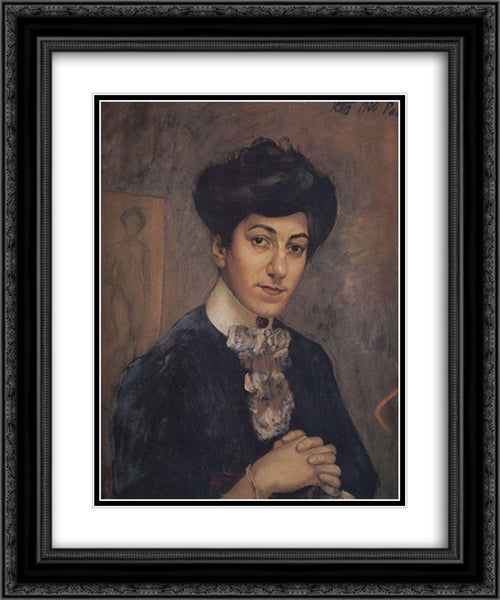 Portrait of the Artist's Wife 20x24 Black Ornate Wood Framed Art Print Poster with Double Matting by Petrov Vodkin, Kuzma