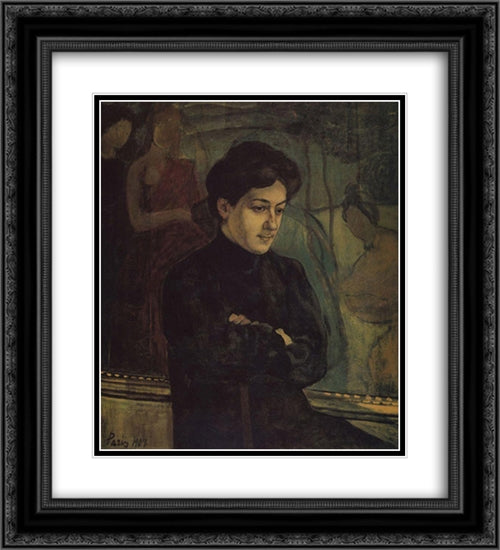 Portrait of M.F.Petrova-Vodkina 20x22 Black Ornate Wood Framed Art Print Poster with Double Matting by Petrov Vodkin, Kuzma