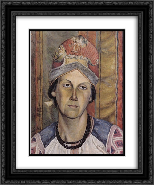 Portrait of a Woman (Portrait of an Unknown) 20x24 Black Ornate Wood Framed Art Print Poster with Double Matting by Petrov Vodkin, Kuzma
