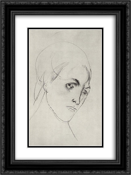 Sketch of a woman's head to the picture Mother 18x24 Black Ornate Wood Framed Art Print Poster with Double Matting by Petrov Vodkin, Kuzma