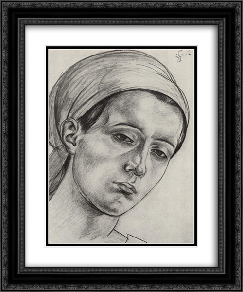 Female head 20x24 Black Ornate Wood Framed Art Print Poster with Double Matting by Petrov Vodkin, Kuzma