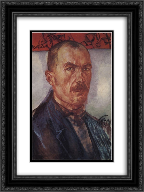 Self-portrait 18x24 Black Ornate Wood Framed Art Print Poster with Double Matting by Petrov Vodkin, Kuzma