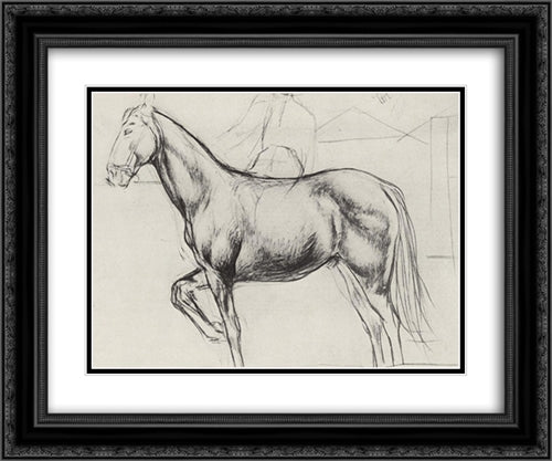 Sketch for the painting Bathing the Red Horse 24x20 Black Ornate Wood Framed Art Print Poster with Double Matting by Petrov Vodkin, Kuzma