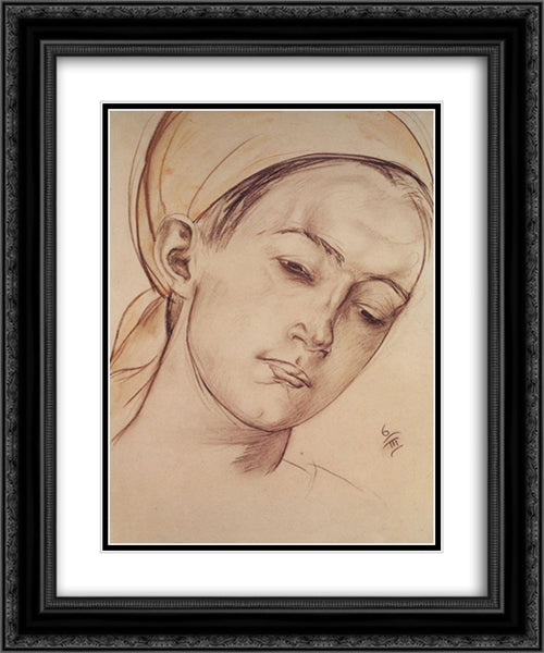 Female head 20x24 Black Ornate Wood Framed Art Print Poster with Double Matting by Petrov Vodkin, Kuzma