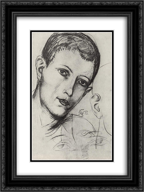 Head of young man (Adam) 18x24 Black Ornate Wood Framed Art Print Poster with Double Matting by Petrov Vodkin, Kuzma